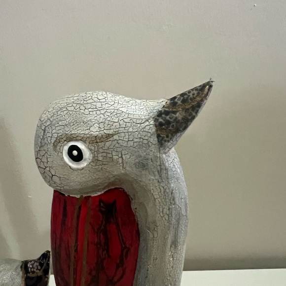 Handcrafted Pelican Figurines - Red and Cream wood material. - Picture 4 of 11